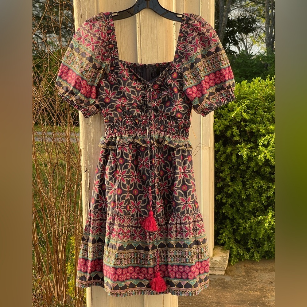 100% Cotton OPT NWT XS MultiColor Luxe Boho Smocked Mini Dress Luxe Boho
